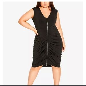 New City Chic Ruched Zip Front Sleeveless Dress Size Xs (14) In Black